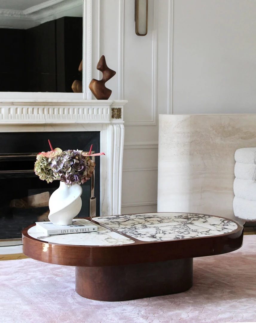 Cohesion Wood table Calacatta Viola Marble