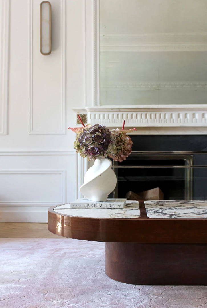 Cohesion Wood table Calacatta Viola Marble